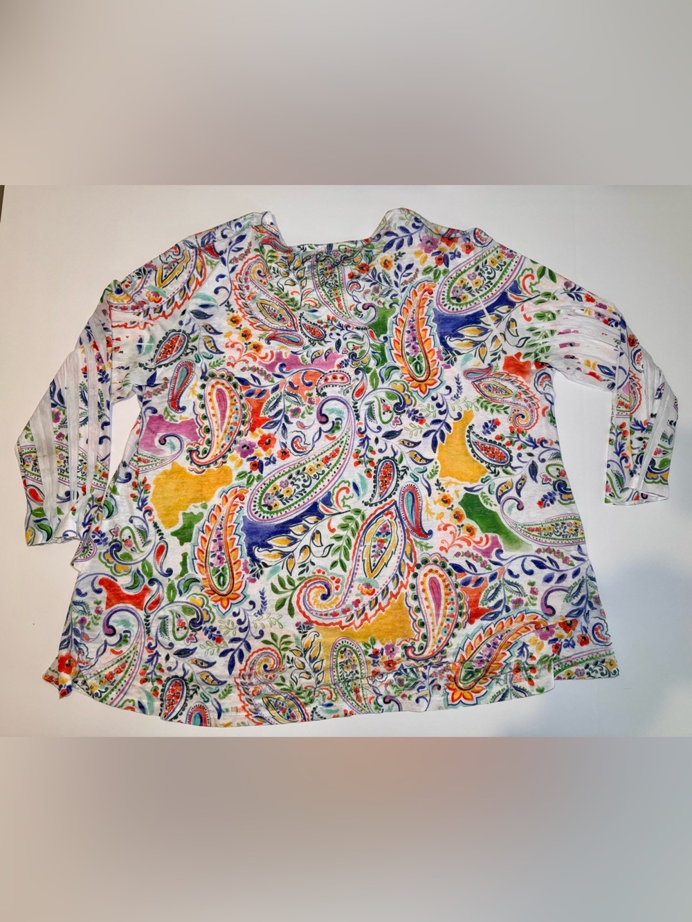 Jess & Jane Women’s 2XL Paisley Artsy Knit Top Colorful Slub Stretch 3/4 Sleeve